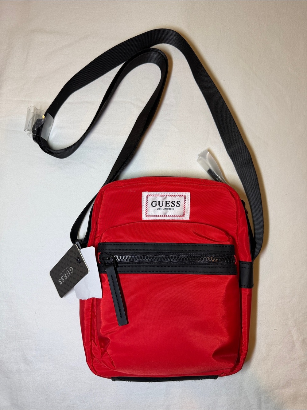 GUESS Red Crossbody with Black Strap and Zip Pocket